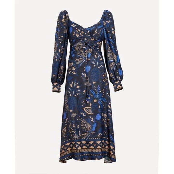 Farm Rio Black Macaw Forest Tropical Print Tie Cutout Blouson Midi Dress Large